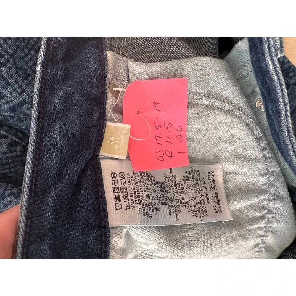 Michael Kors Blue Snakeskin Print Jeans 14 High Rise Raw‎ Hem Stretch Denim